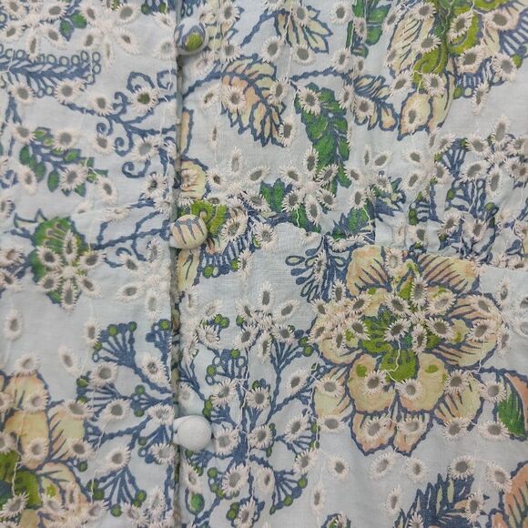 7 For All Mankind Boho Blouse Womens Medium Green Eyelet Embroidered Floral - Picture 6 of 13